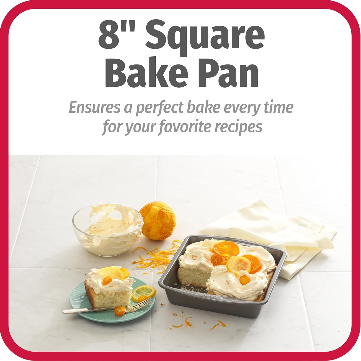 8X8 Baking Pan, Nonstick Square Cake Pan with Stainless Steel Core, Black Metal