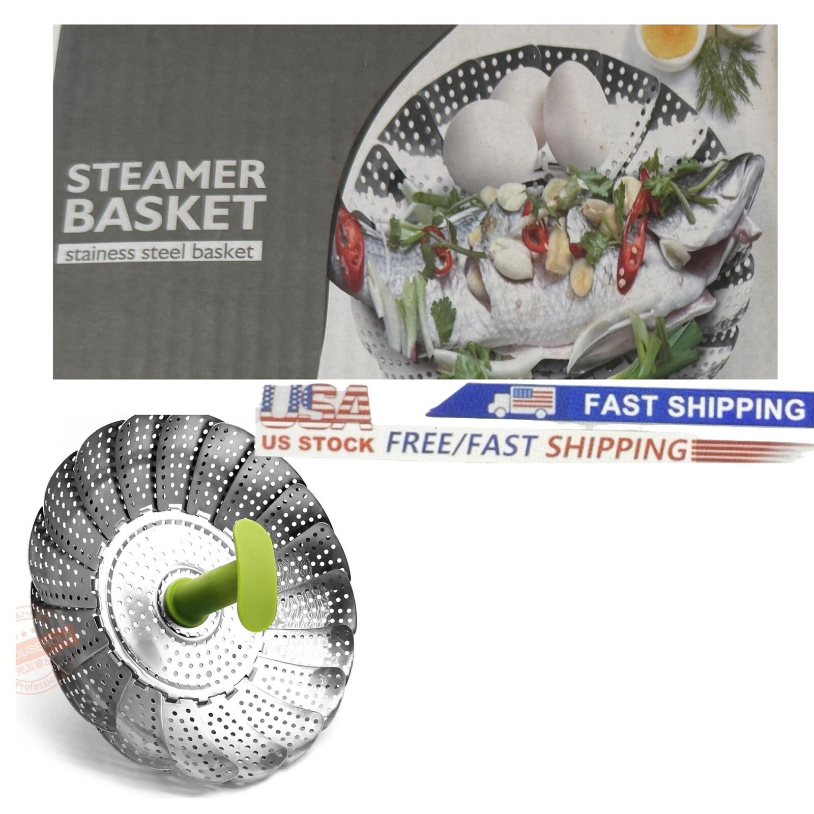 Vegetable Steamer Basket, Stainless Steel Veggie Folding Steamer Basket/US