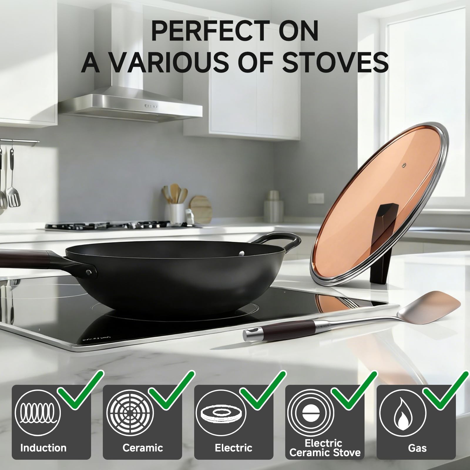 SUMEIGUAN 13.5″ Carbon Steel Wok Pan PreSeasoned Flat Bottom Woks & Stirfry …