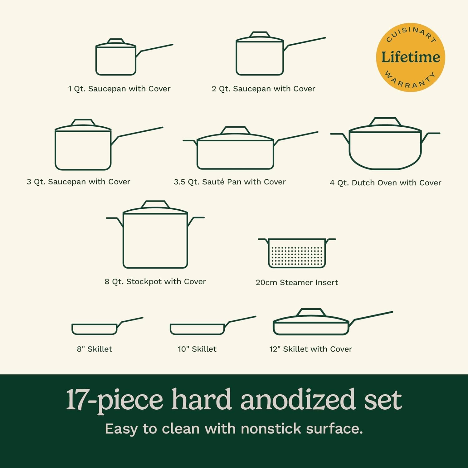Cuisinart 17-Piece Cookware Set, Chef’s Classic Nonstick Hard Anodized, 66-17