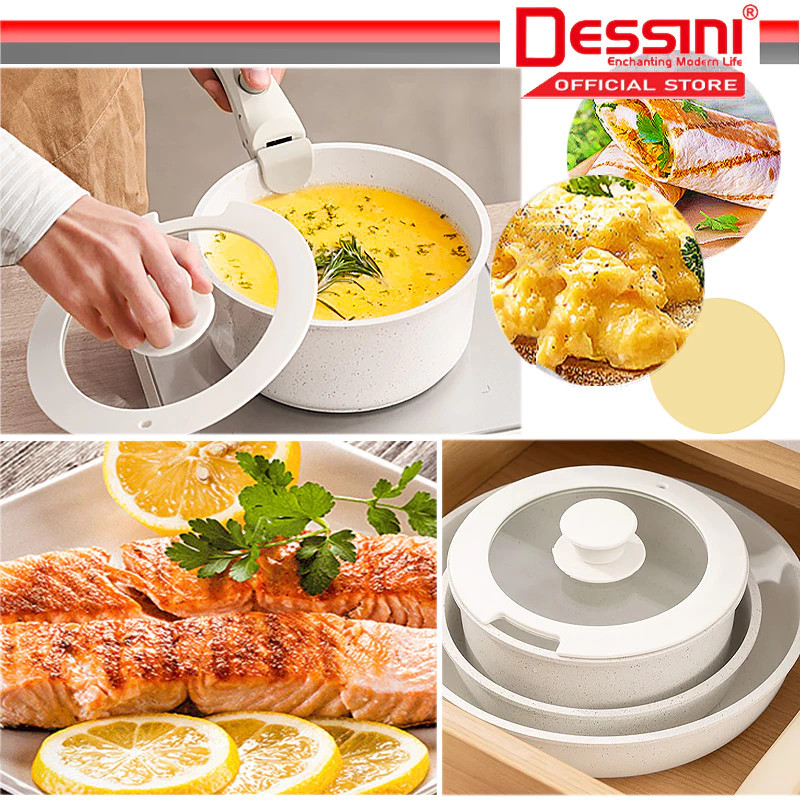 DESSINI ITALY iRMZ-6-S Non Stick Granite Cooking Pot Frying Pan Cookware 6 pcs