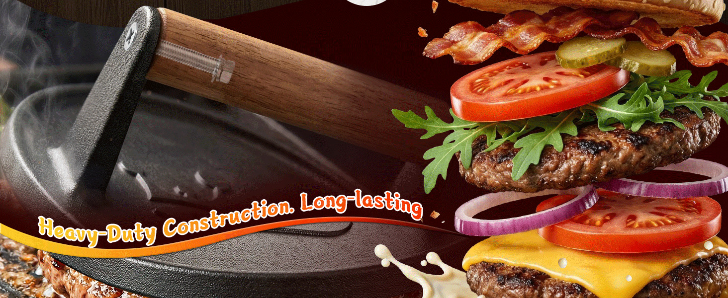 Smash Burger Press 6.5”,Cast Iron Flat Round Edge