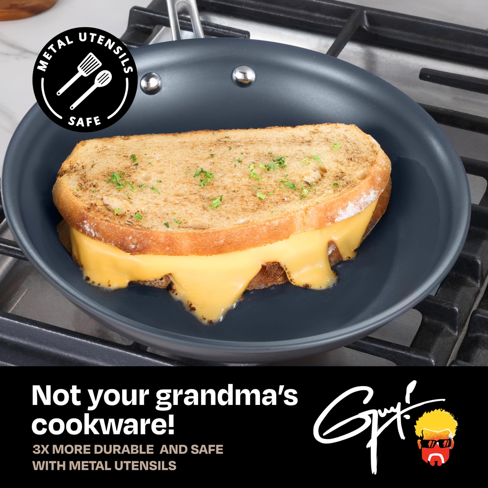 Guy Fieri’s Flavortown Laser Titanium 2 Pcs Fry Pan Set 8.5″ and 10″ – Non-st…