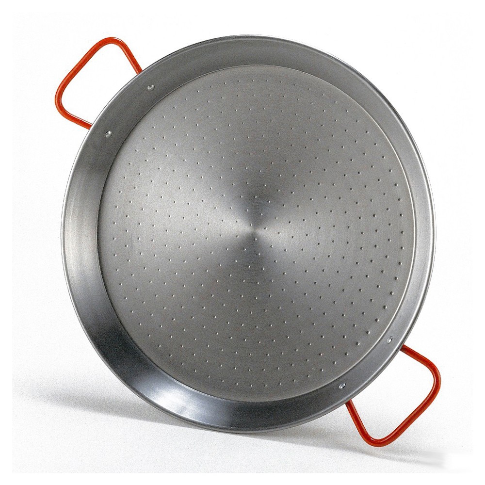 Garcima High Carbon Polished Paella Pan with Red Handles 34cm