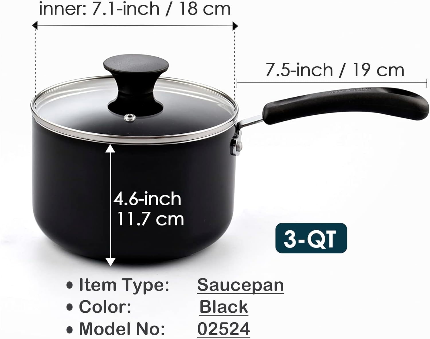 Basic 3 Quart Nonstick Saucepan with Glass Lid, Non Stick Aluminum Sauce Pan,…