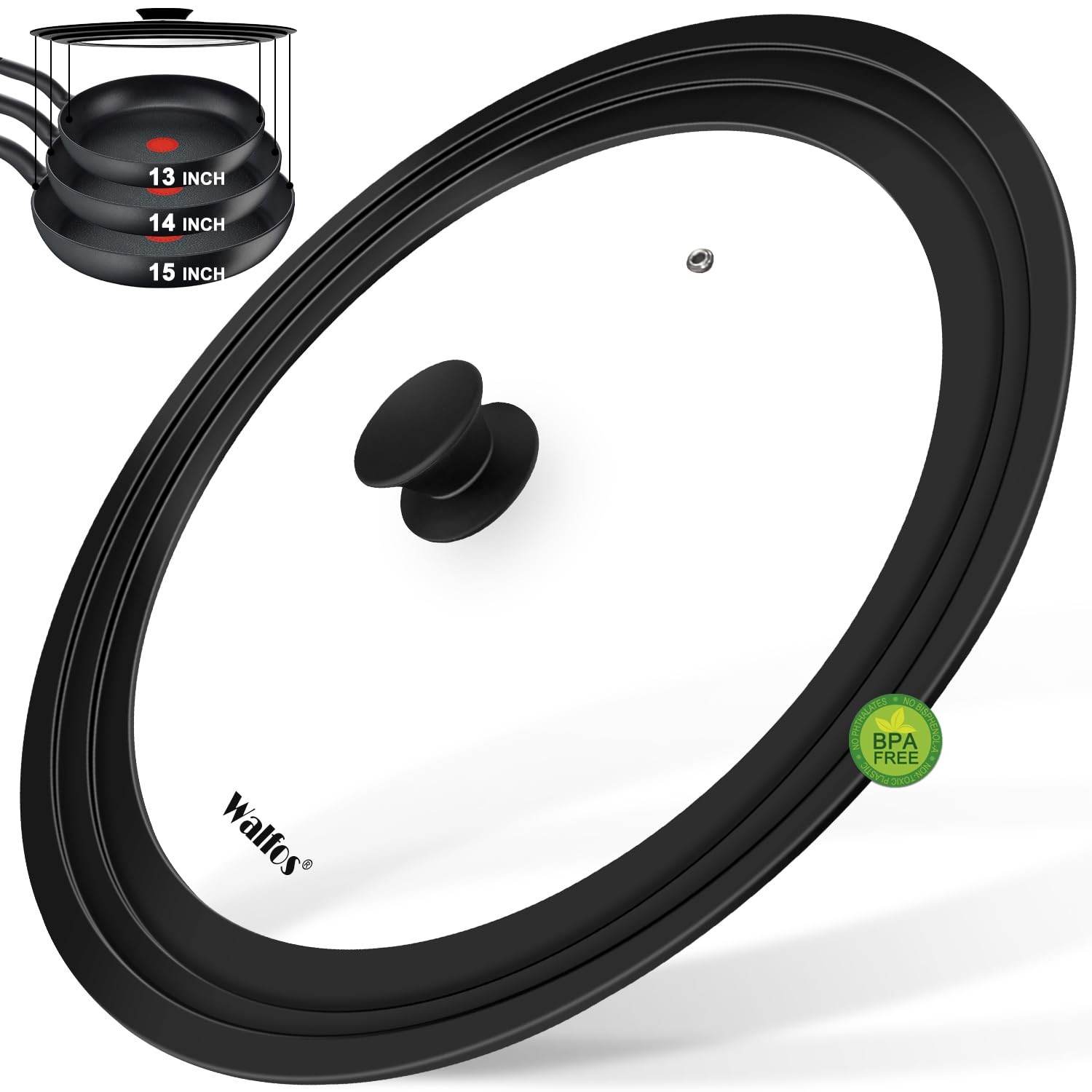 Universal Lid for Pots, Pans & Skillets – Fits 13″-15″ Glass & Silicone Rim