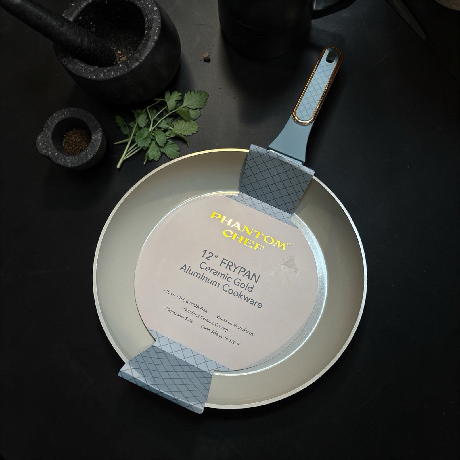 Phantom Chef Ceramic Gold Fry Pan Non Stick 12″ PFAS, PTFE, PFOA Free
