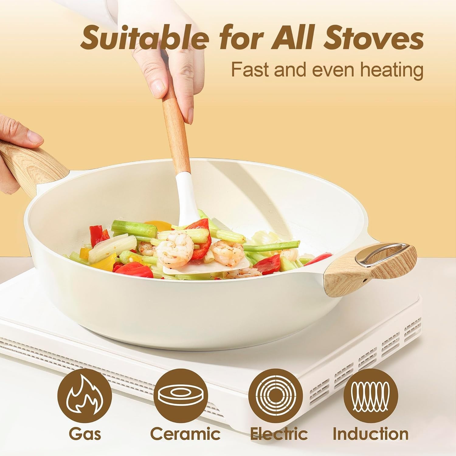 Ceramic Cookware Sets, 14 Piece, Non toxic Healthy, PFAS PTFE PFOA PFOS Free