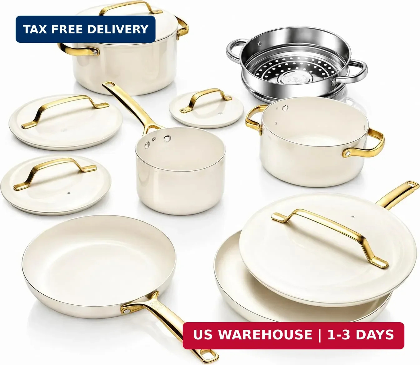 Gotham Steel Modern 11 Pc Ceramic Cookware Set, Elegantly Designed Pots and Pans