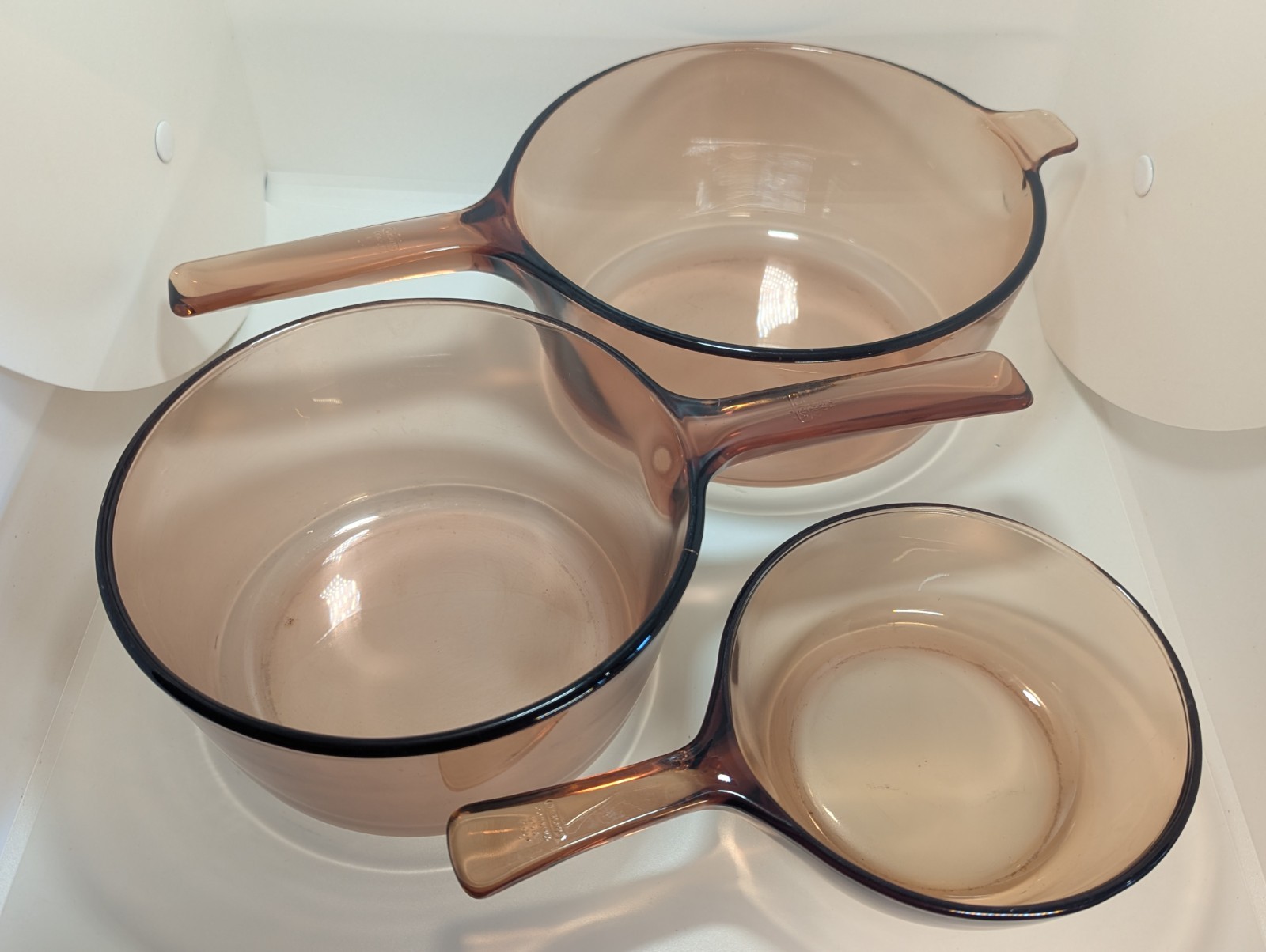 Corning Visions Glass Pyrex Cookware 3pc Set 2.5L, 1.5L, 0.5L Pot/Pans ~ Vintage