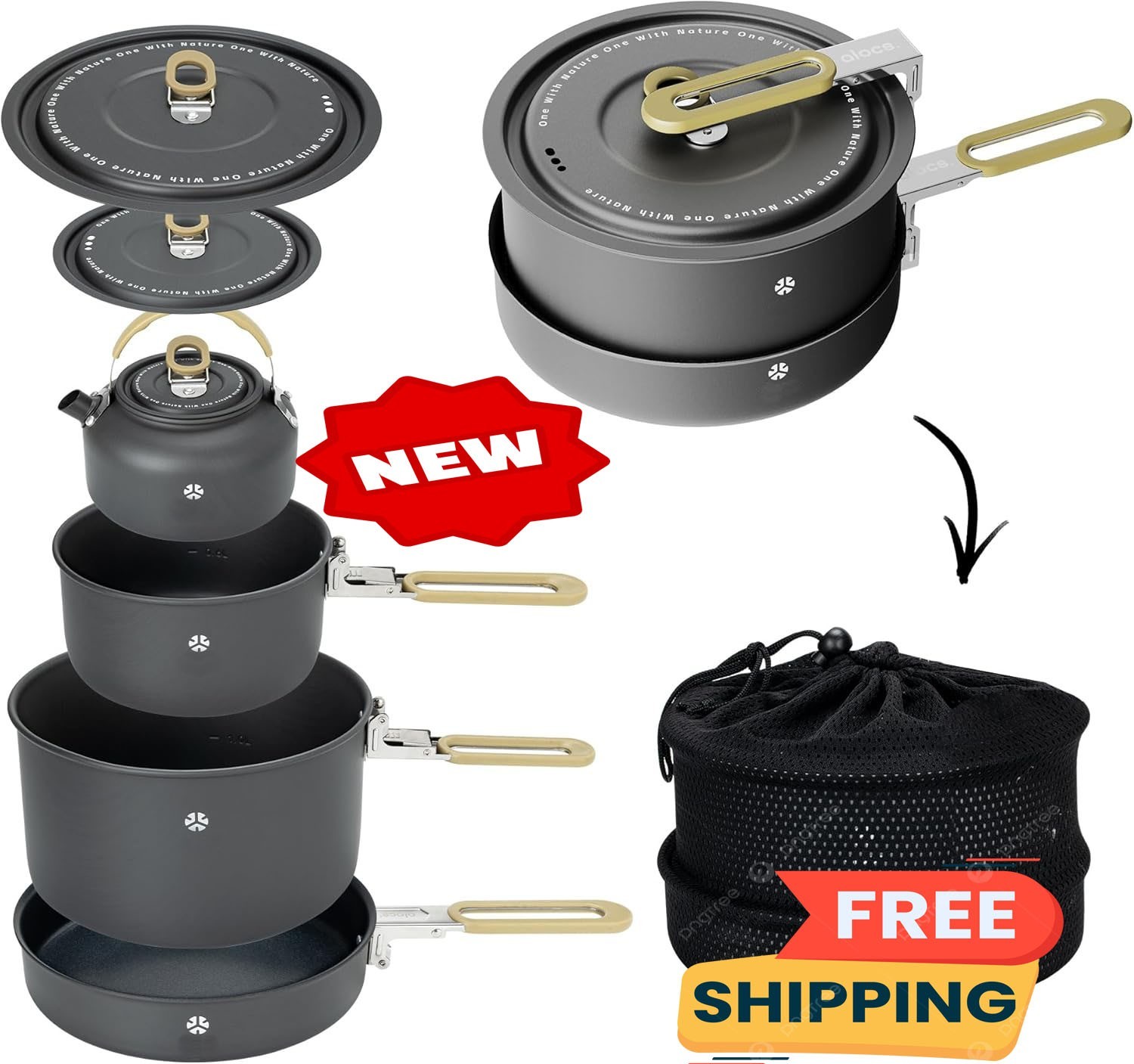 Utensilios de cocina para acampar, juego de sartenes antiadherentes portátiles c