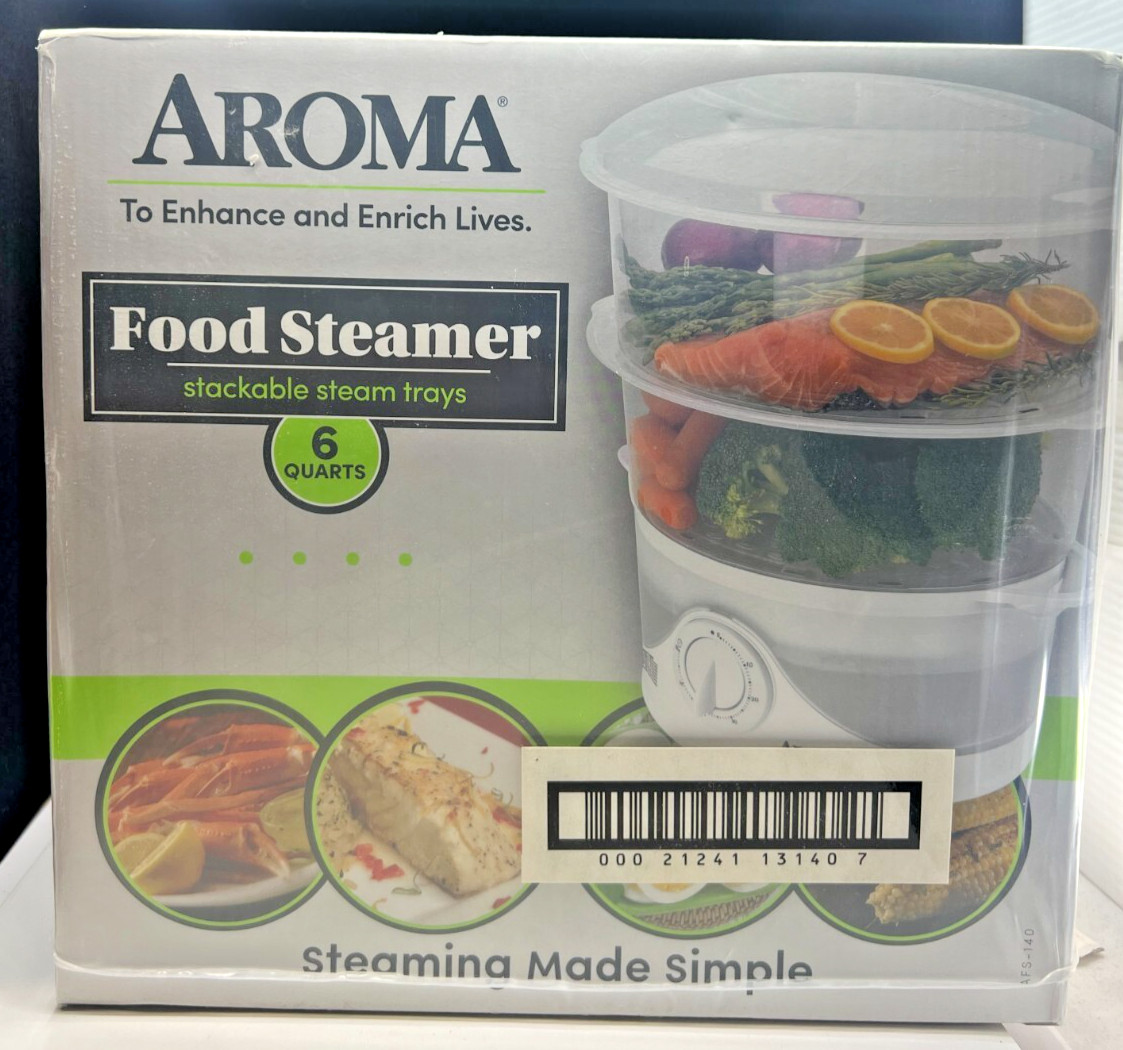 AROMA Food Steamer Stackable Steam Trays 6 Quarts New In Box *CHECK DESCRIPTION