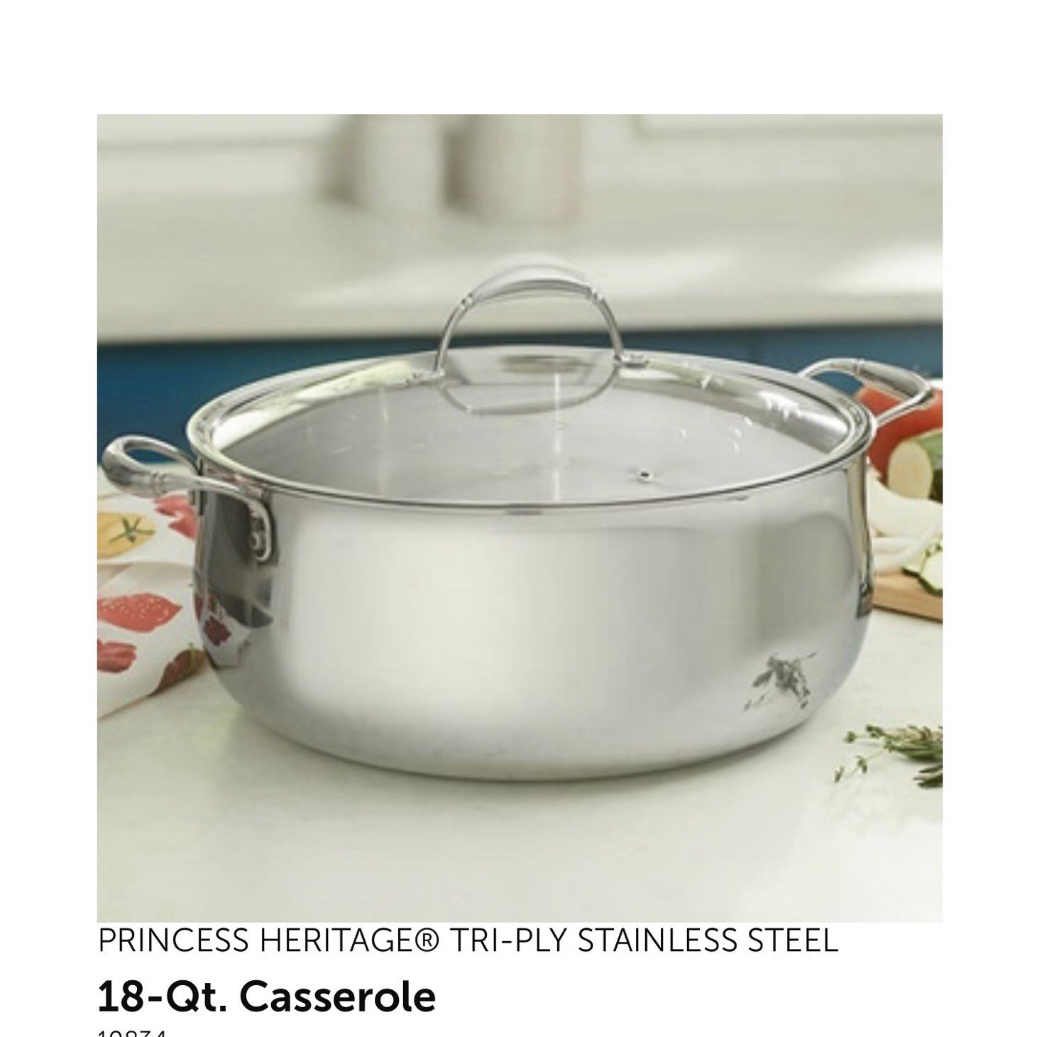 Princess House Heritage 18-Qt Stainless Steel Casserole Pan with Lid