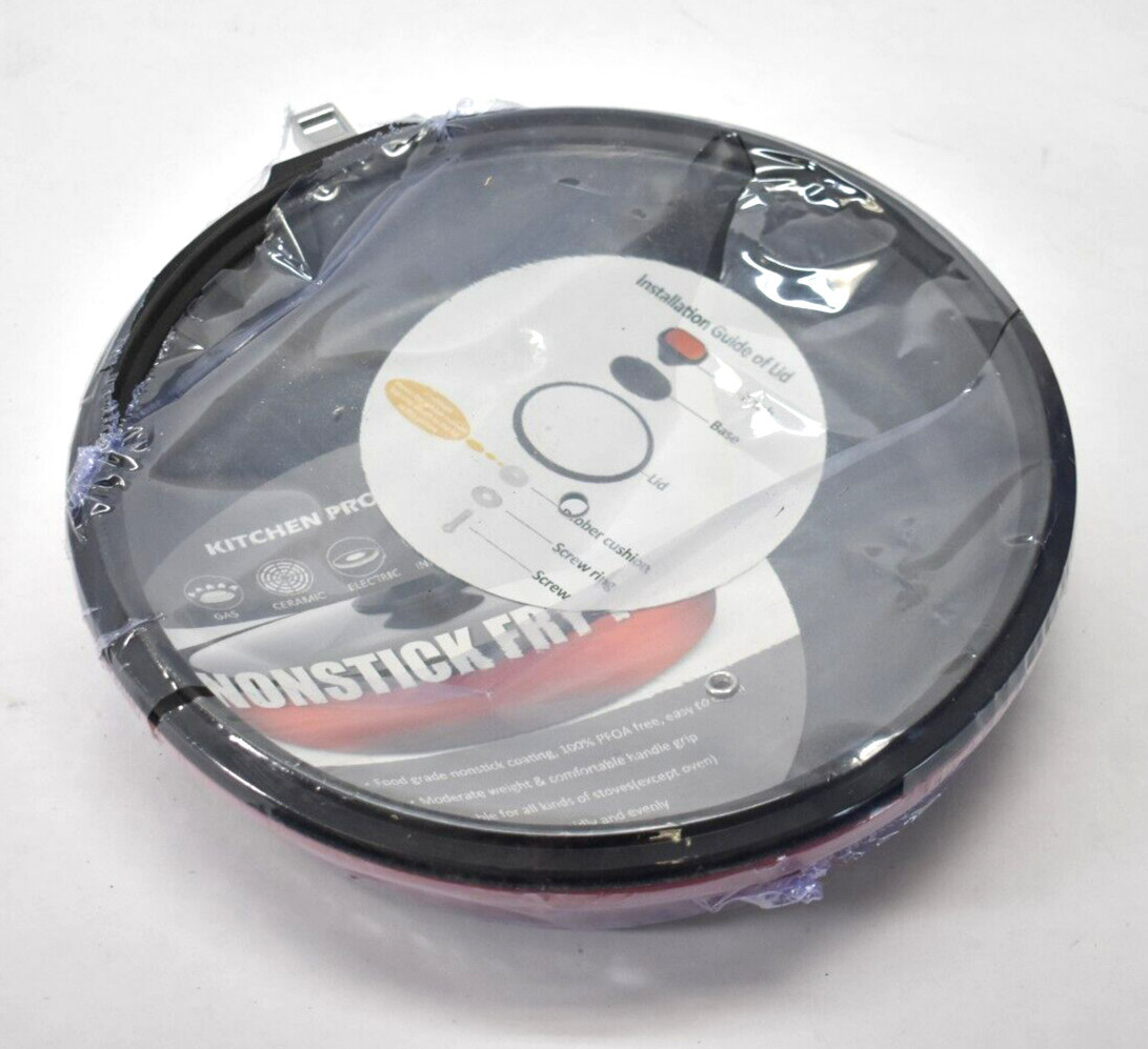 Kitchen Professional Nonstick Fry Pan w Lid NO HANDLE Red/Black 11″ Dia