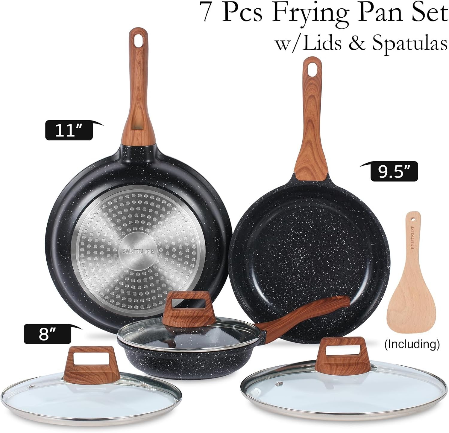 Nonstick Ceramic Frying Pans Skillets Set with Lids, Non-Toxic Egg Omelette K…