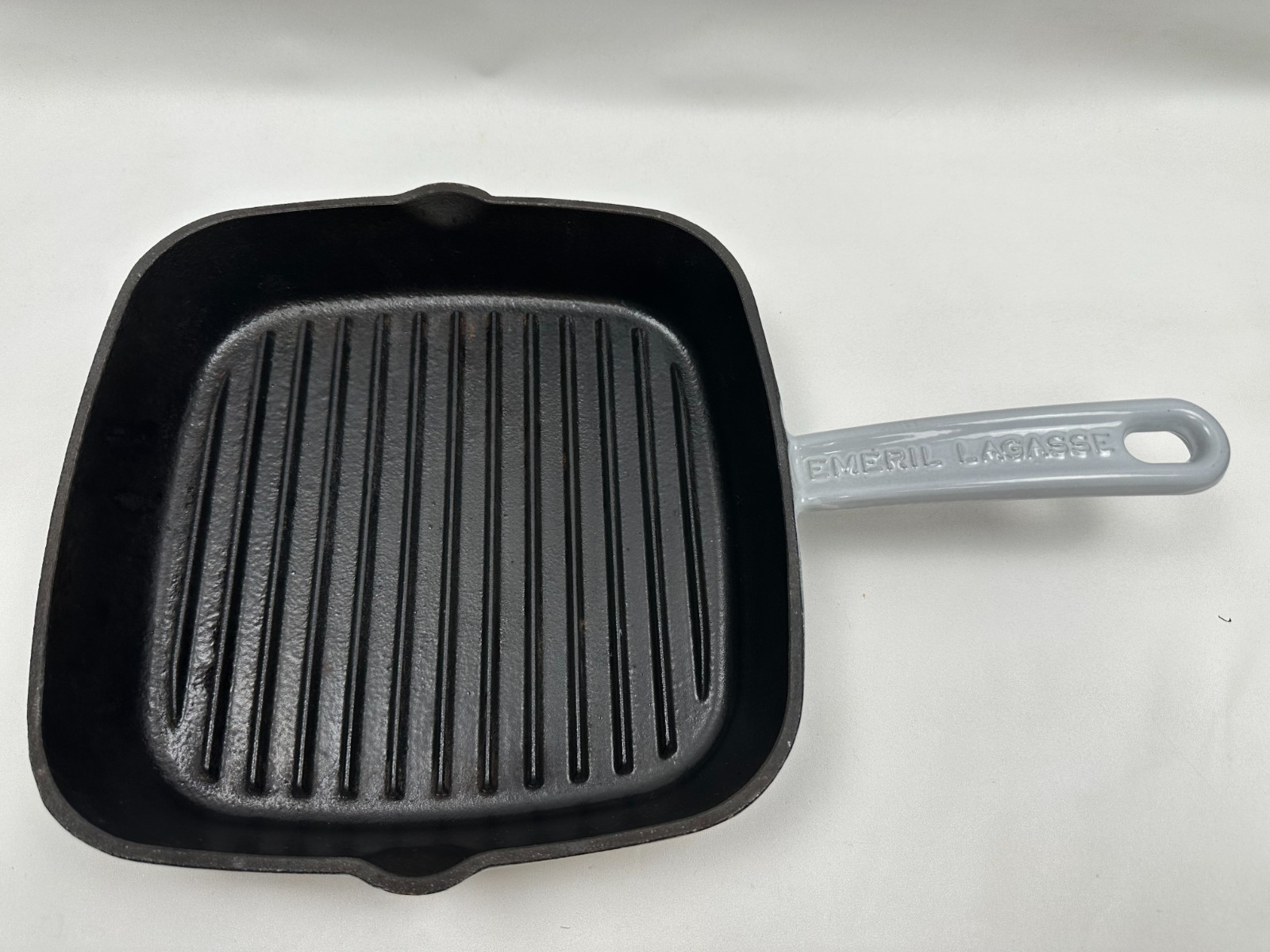 Emeril Lagasse Enameled Cast Iron Grill Pan 10” Pre Seasoned Gray Blue