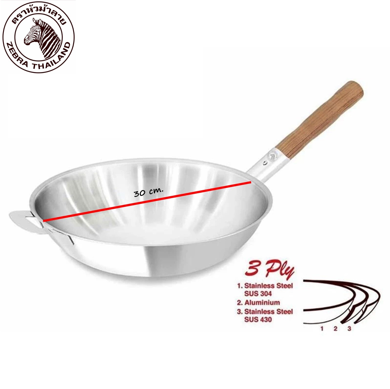 Cooking Pan Zebra Thailand Stainless Streel Aluminum 3 ply Vitalux 30 cm