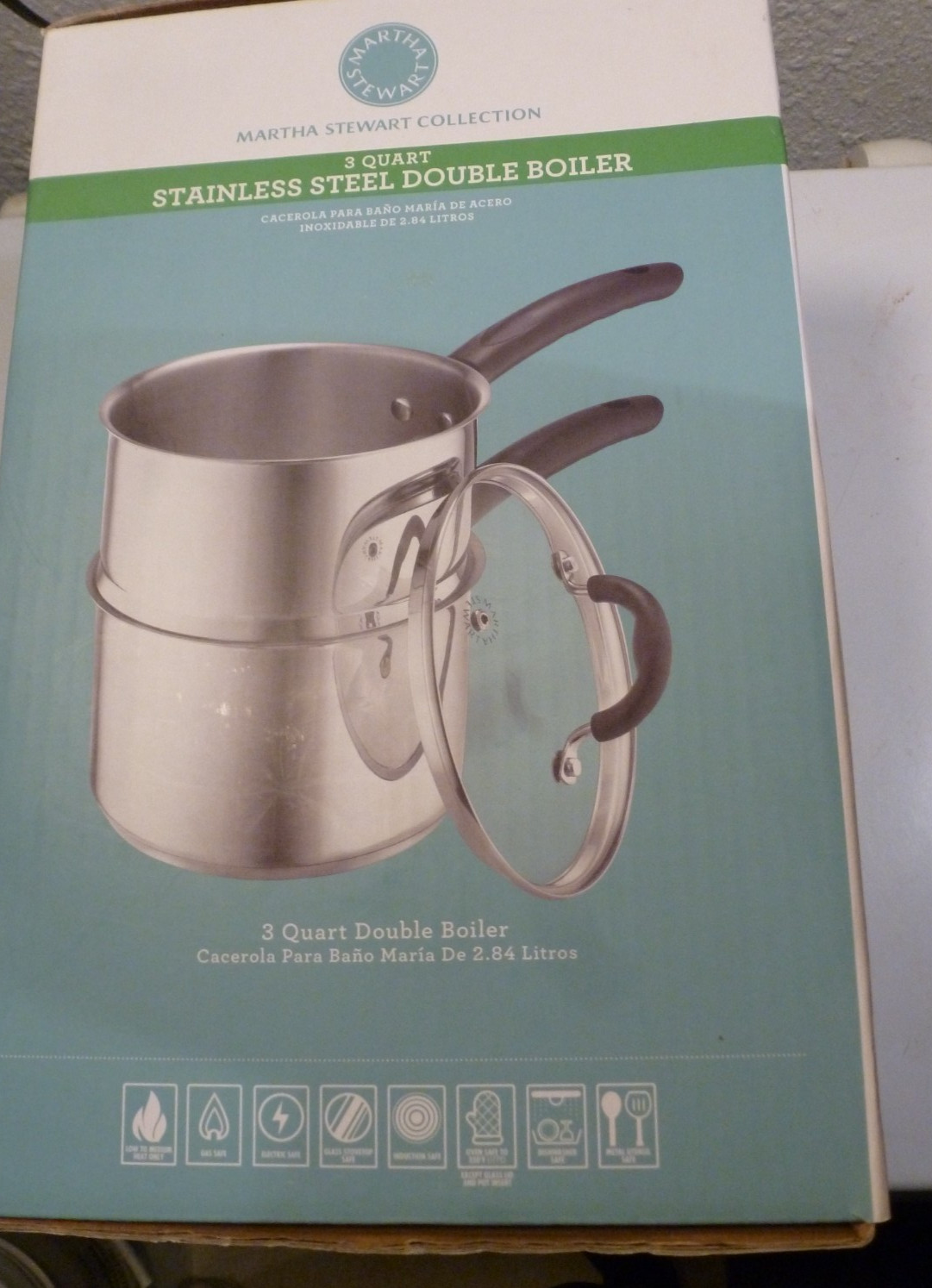 Martha Stewart Collection 3 Quart Stainless Steel Double Boiler w/ Clear Lid