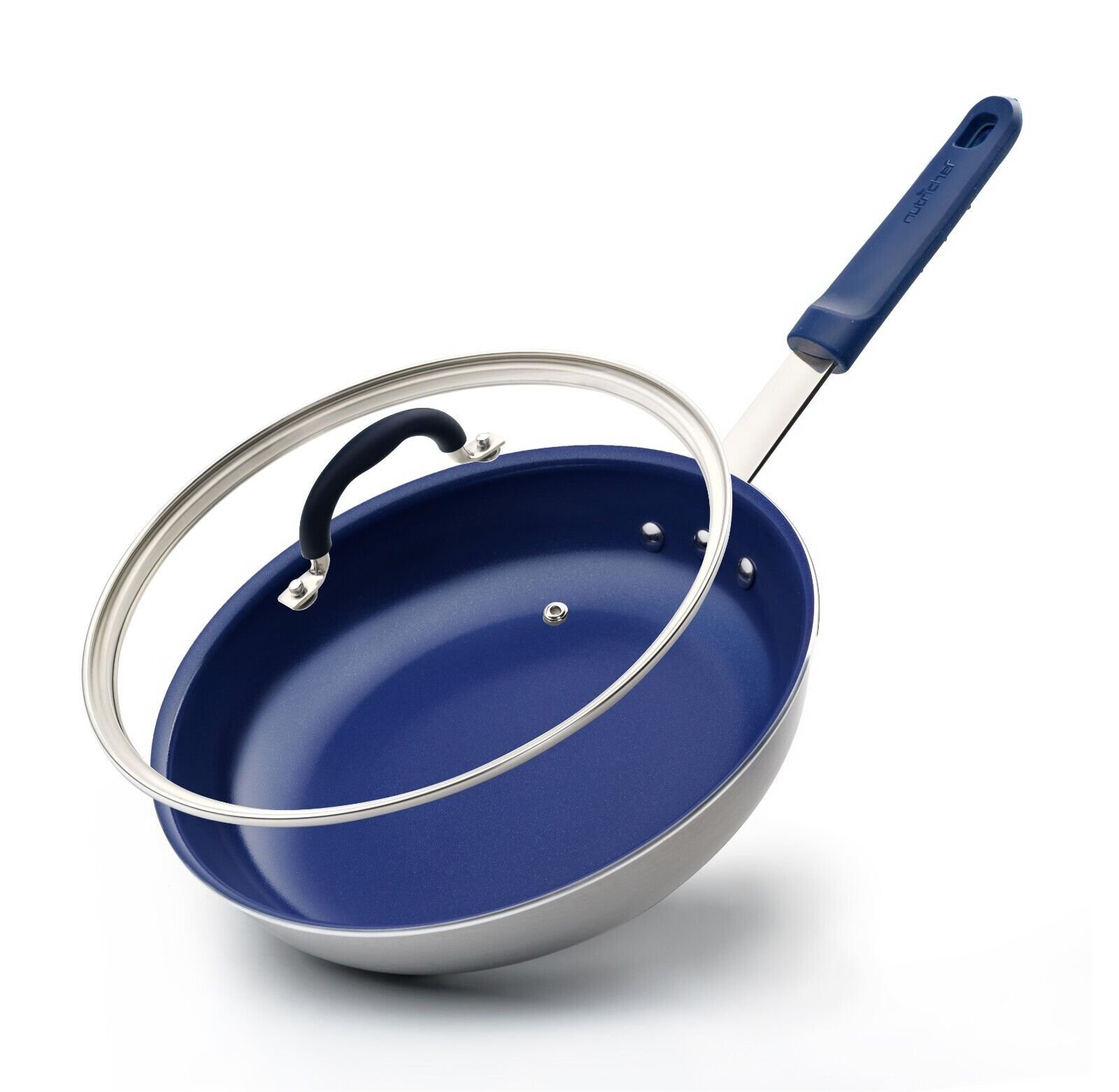 NutriChef 12″ Large Fry Pan w/ Lid Non-Stick Ceramic Coating 2.5mm Aluminum