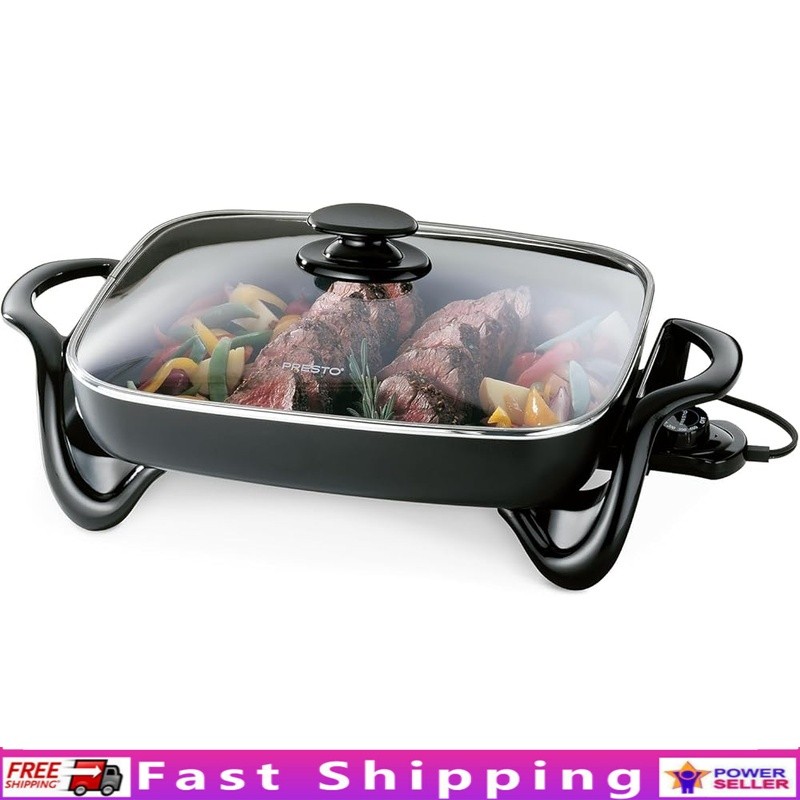 Versatile Electric Skillet Nonstick Cooking Pan W/ Tempered Glass Cover 1500W US
