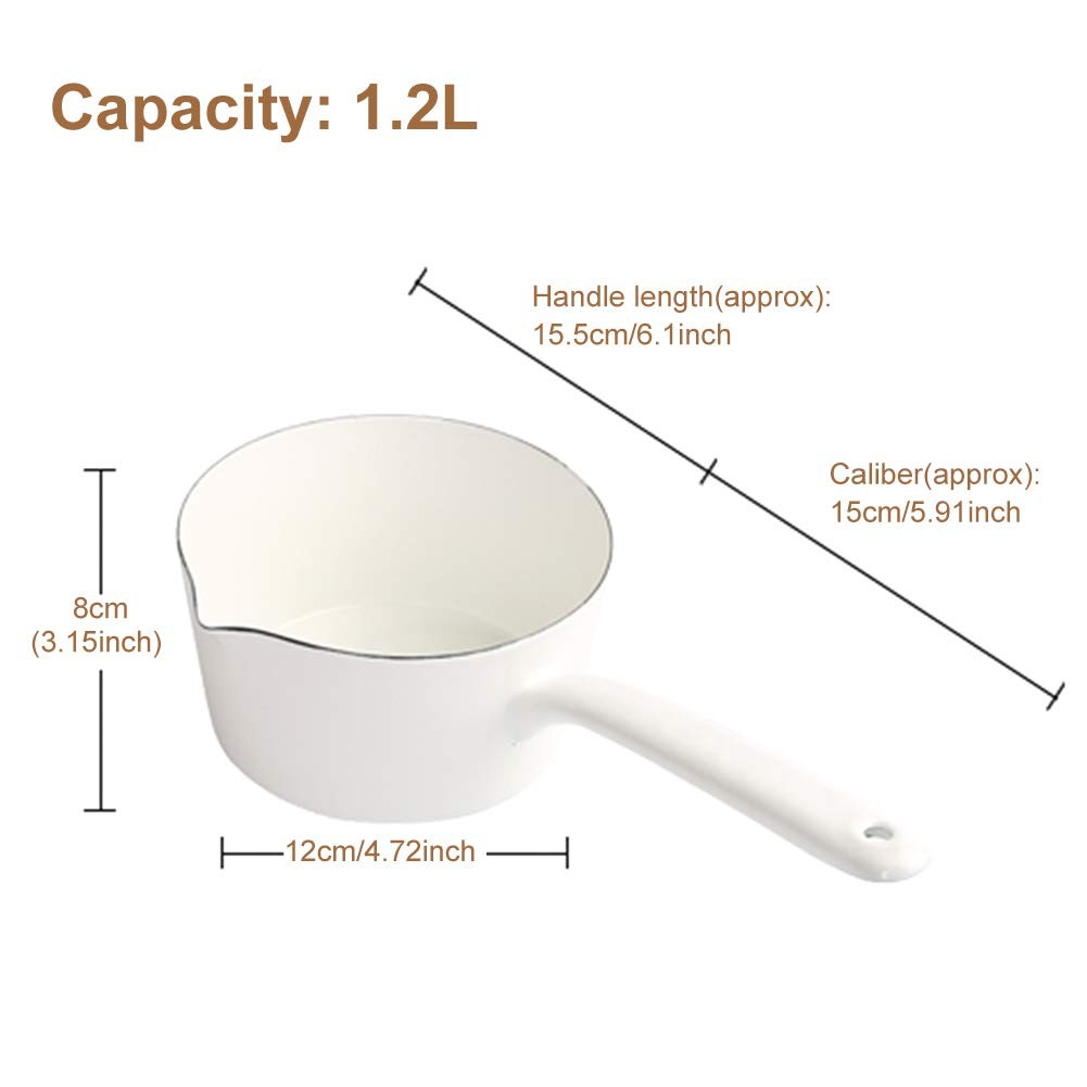 1.2L Saucepan Enamel Milk Pan Butter Warmer NonStick Boiling Pot White Tool