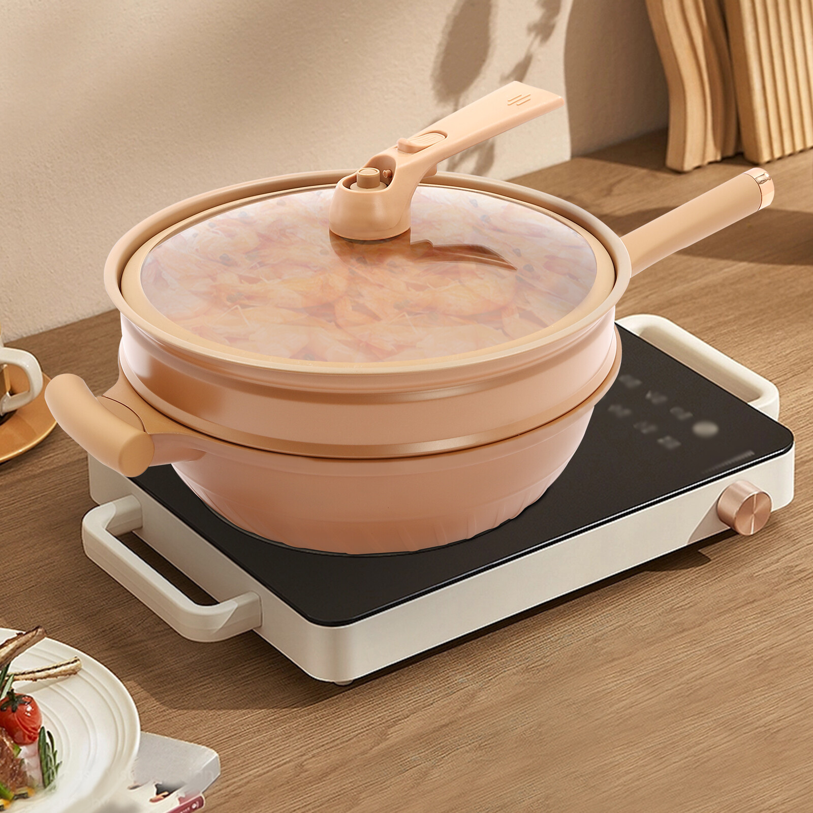 32cm Micro Pressure Cooker Pan – Die-Cast Aluminum Non-Stick With Steamer