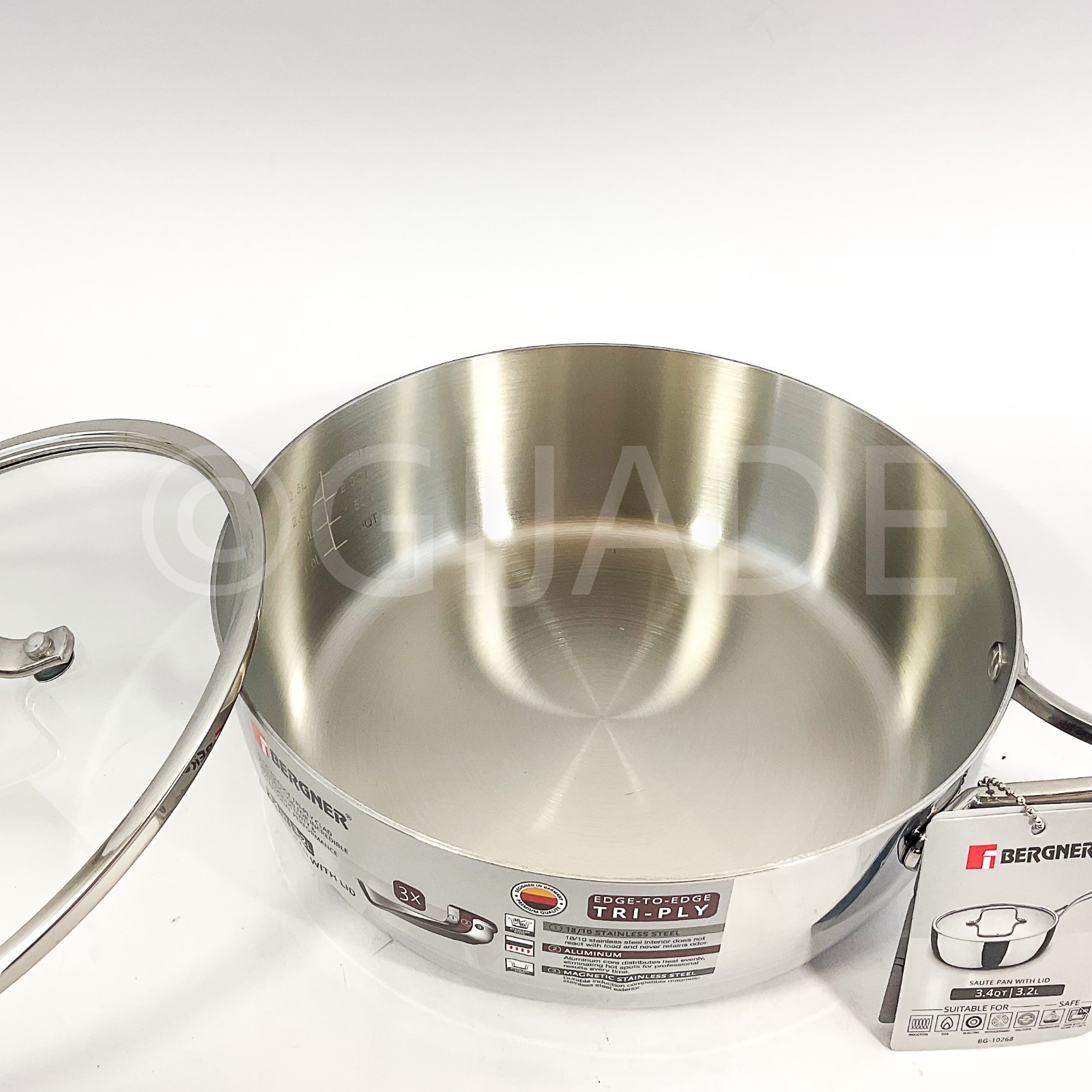 Bergner Edge-To Edge Tri-Ply Stainless Steel 3.4-qt Saute Pan With Lid