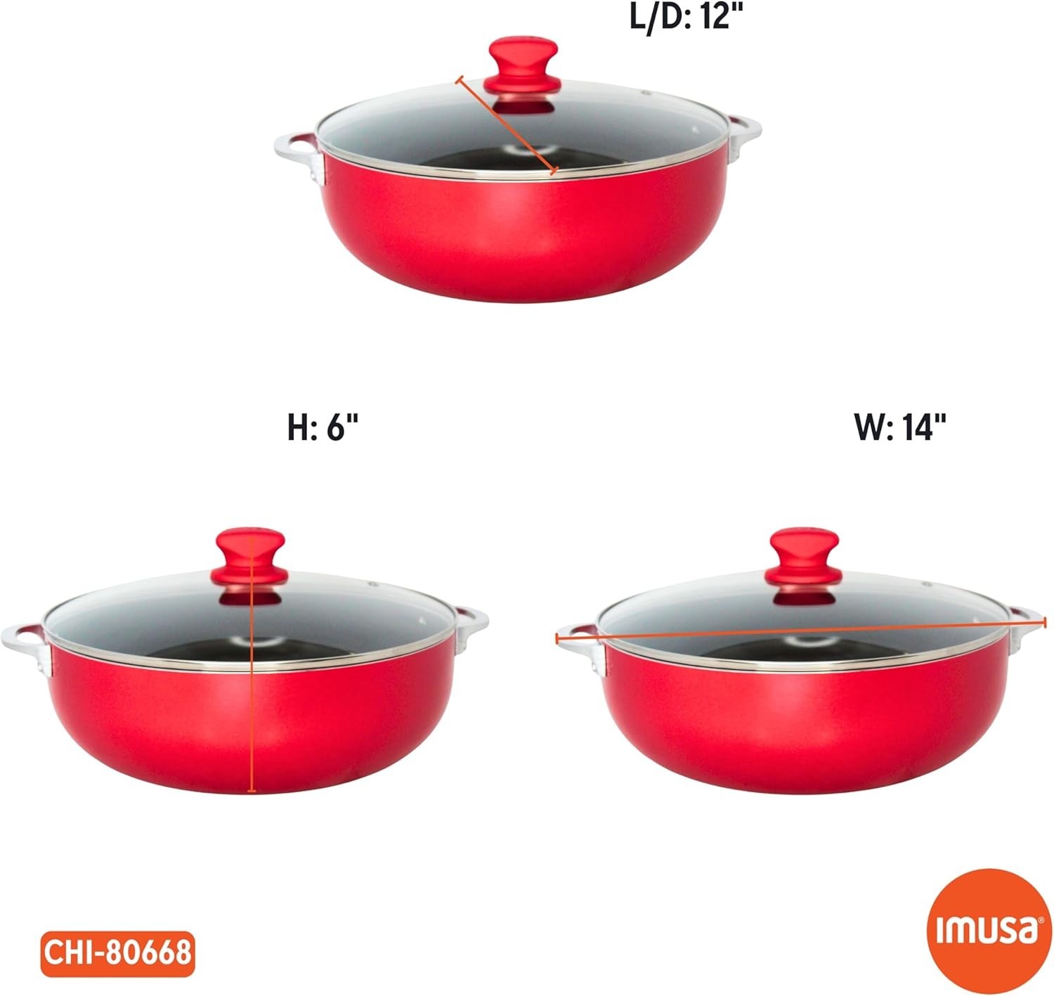 6.9QT Red Aluminum Dutch Oven Caldero Ceramic Nonstick Glass Lid Large Pot