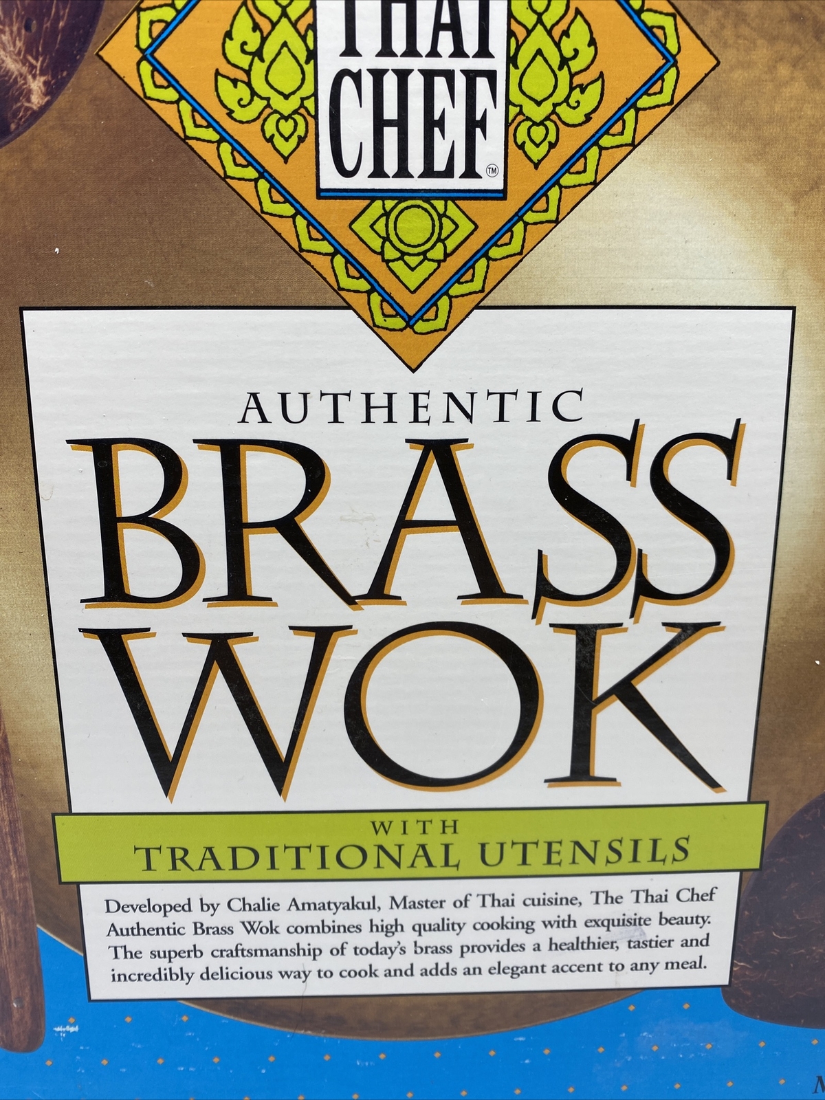 Thai Chef Traditional Brass Wok Pan Home Cooking Stand Utensil New in Box 12.75″