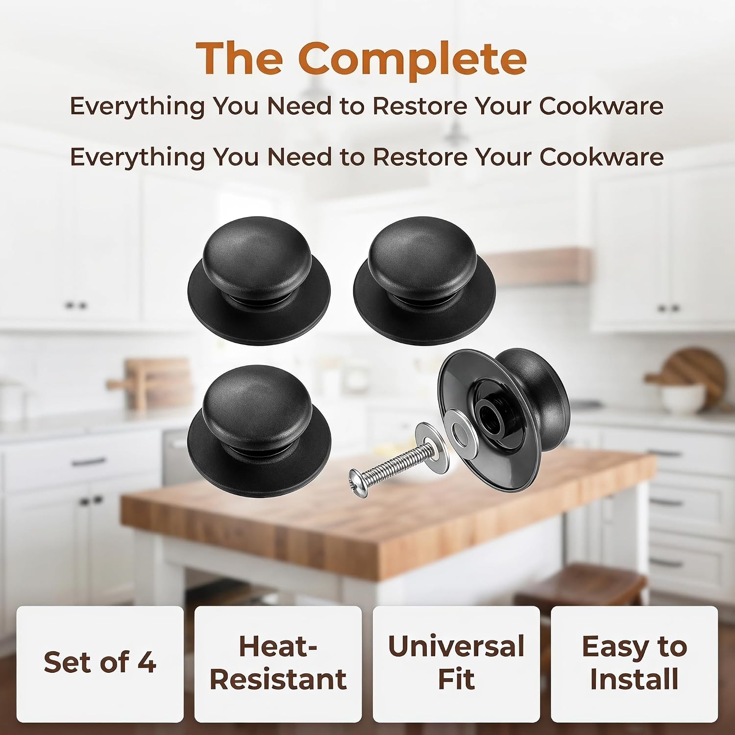 4 Pcs Universal Pot Lid Knobs, Bakelite Handle Replacement for Pots, Pans,