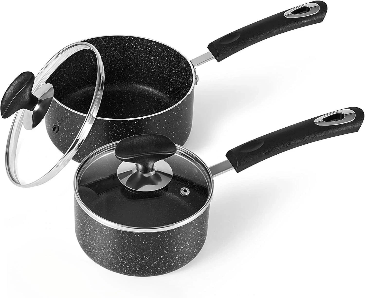 Nonstick Saucepan Set with Lid, Non Stick 1Qt & 2Qt Sauce Pan Set with Glass Lid