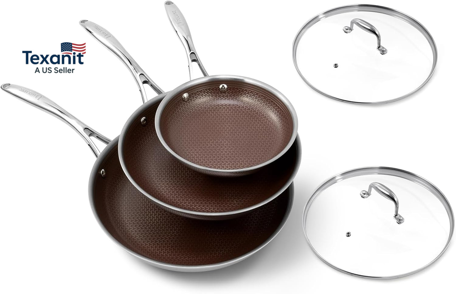 Hybrid Ceramic Nonstick 5-PC Fry Pan Set,8,10,12 Inch Frying Pans with Tempered