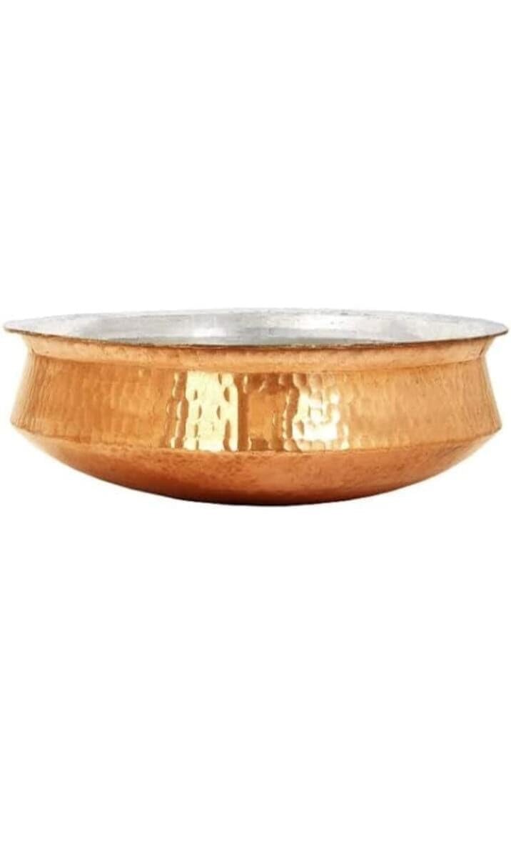 Copper Lagan Handi with Tin Lining, Hammered Cookware for Biryani Rice 5 Litres