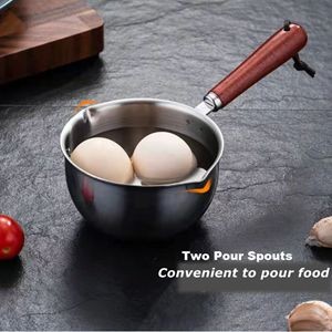 Butter Warmer Pot Stainless Steel Milk Warmer with Wooden Handle for Seafood,