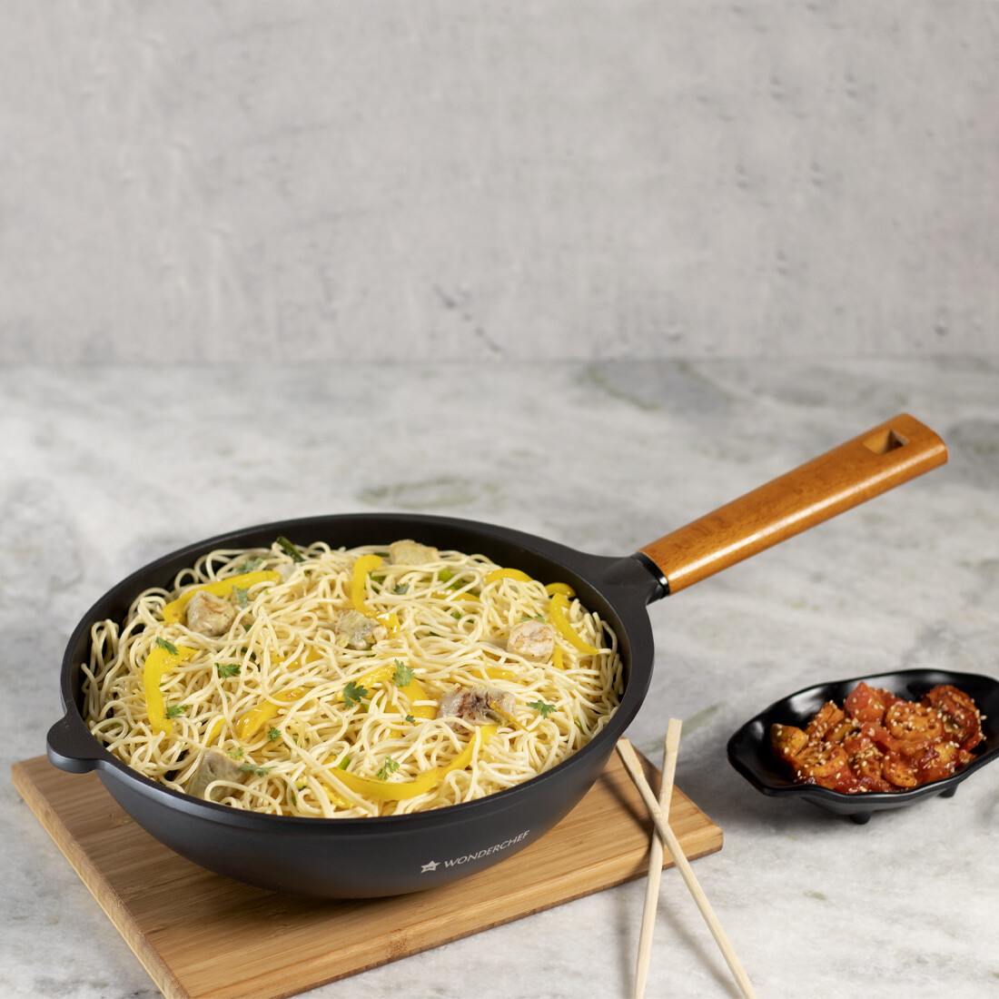 Wonderchef Die Cast Non-Stick Aluminum Indian Chinese Stir Fry Wok, 28 cm