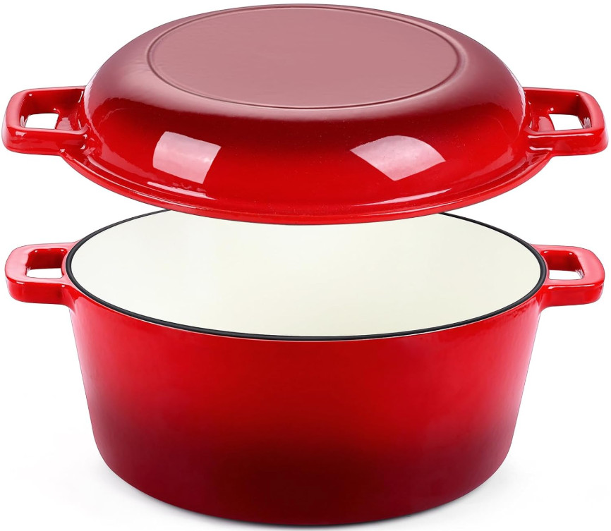 Olla holandesa hierro fundido 5QT 2 en 1 para pan horno y estofados roja, Nuevo