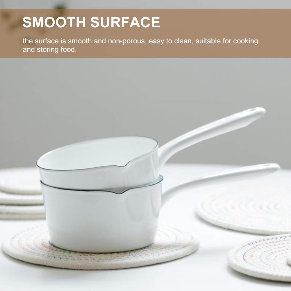 1.2L Saucepan Enamel Milk Pan Butter Warmer NonStick Boiling Pot White Tool