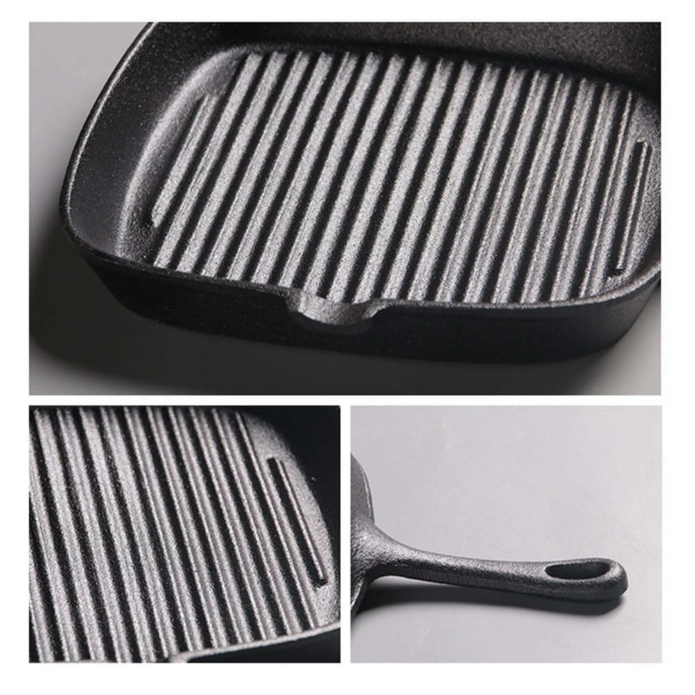 Cast Iron Square Grill Pan No Synthetic Coating 36x14x6cm for Long Term Use