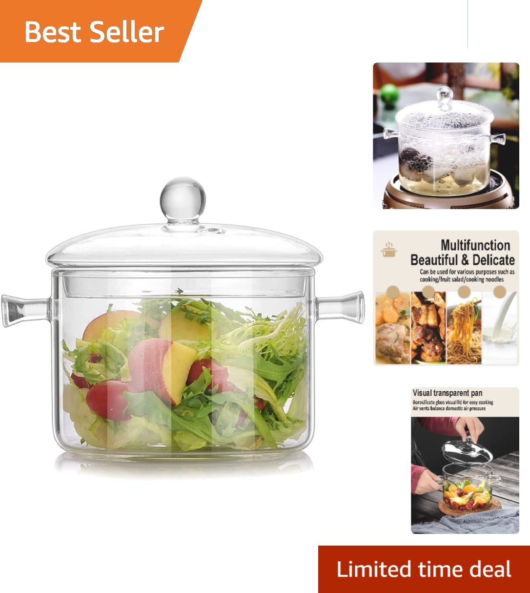 1.7L Heat-Resistant Glass Saucepan with Lid – Ideal for Everyday Cooking