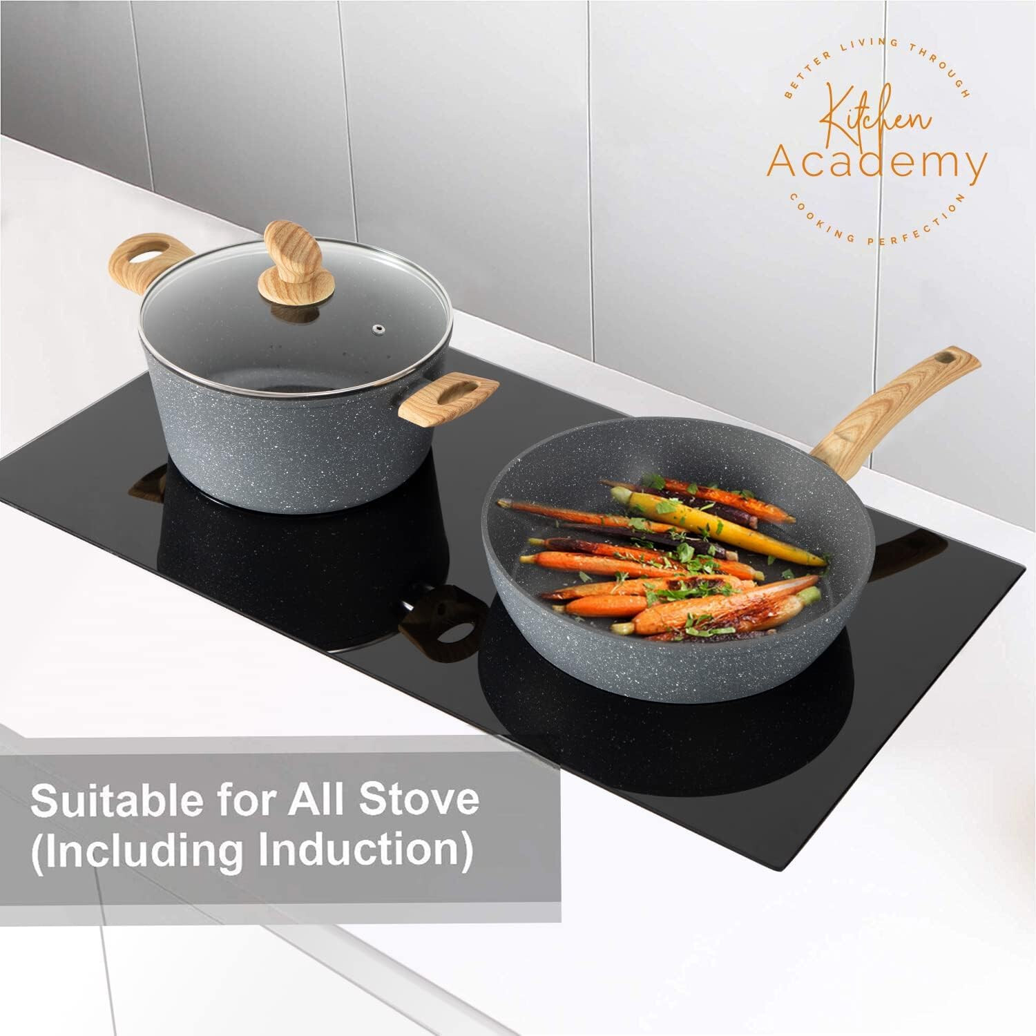 17 PCS Pots and Pans Set Nonstick Induction Cookware Set Granite Coated Pot Set