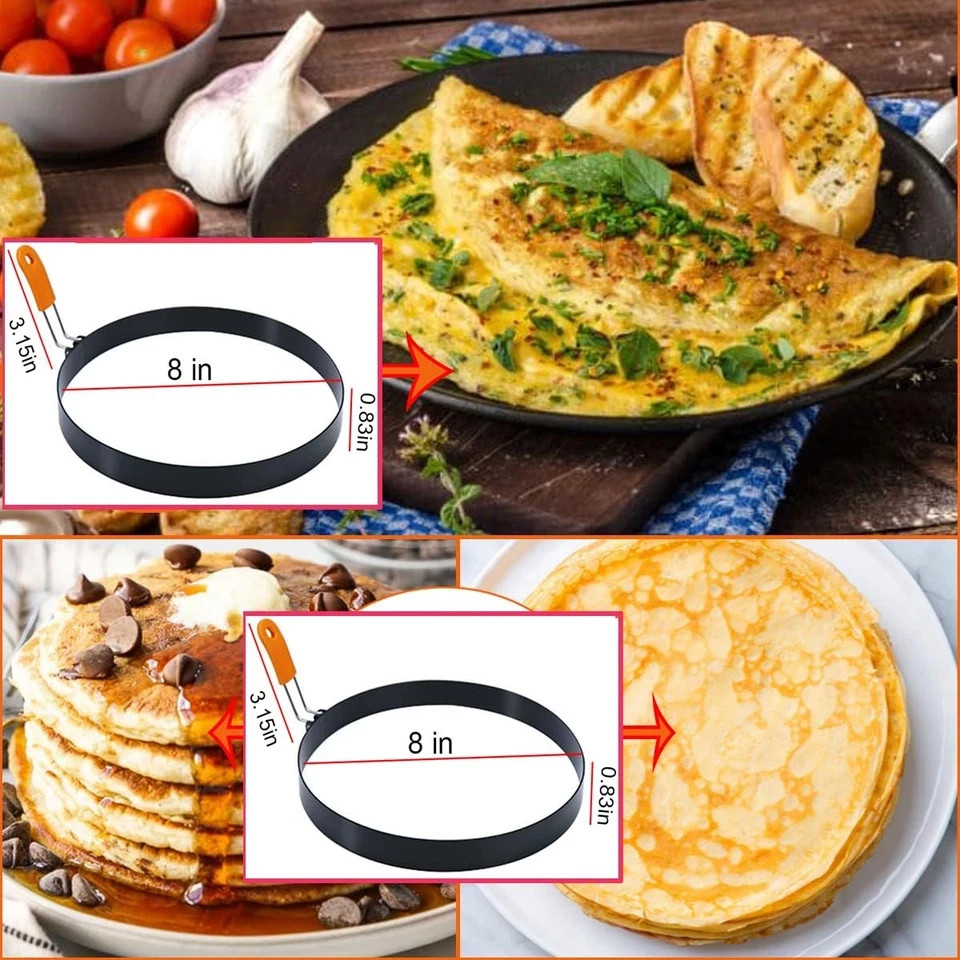 Large 2 Packs 8″ Omelette Ring for Griddle,Stainless Steel 8 Inch Orange