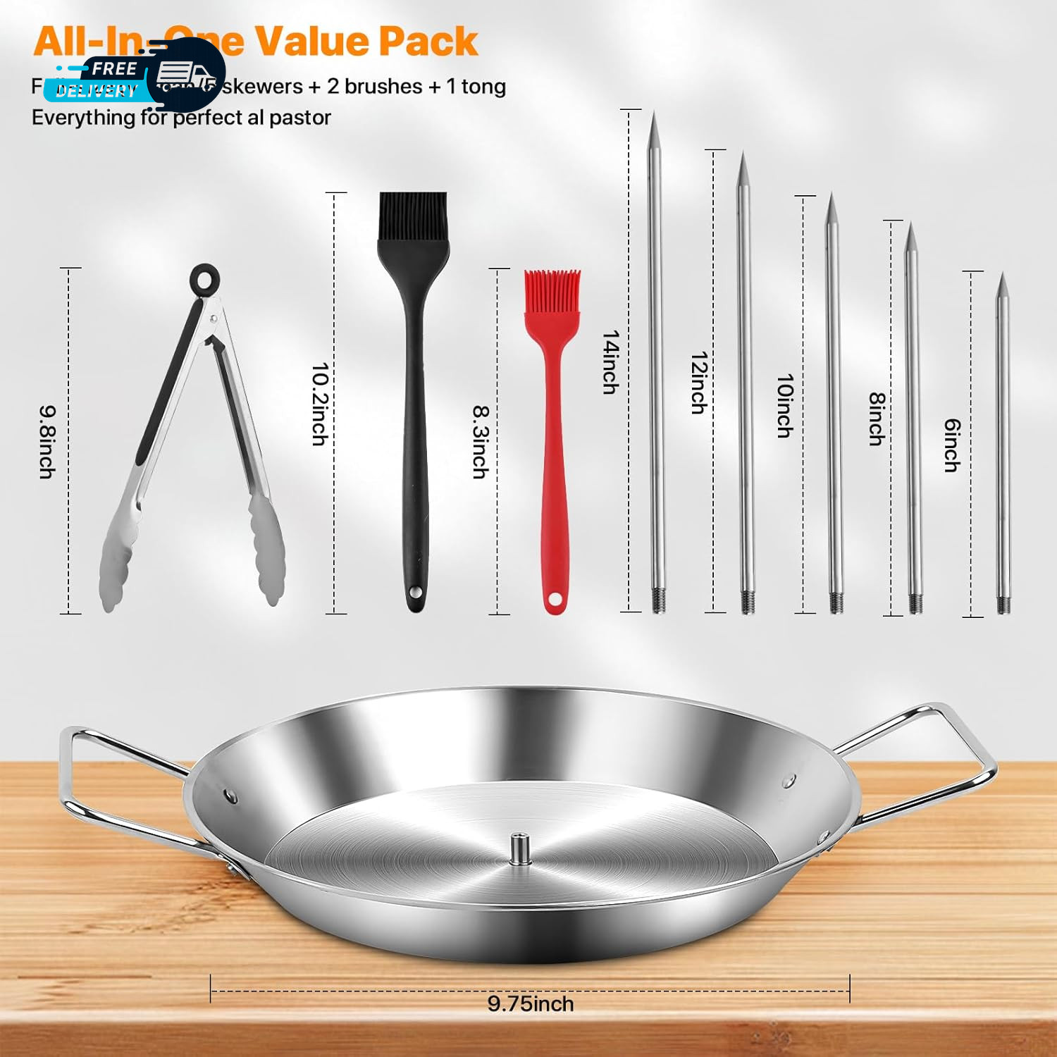Stainless Steel Shawarma Pan for Oven Grill 5 Spikes Chicken Pork Cooking Pan