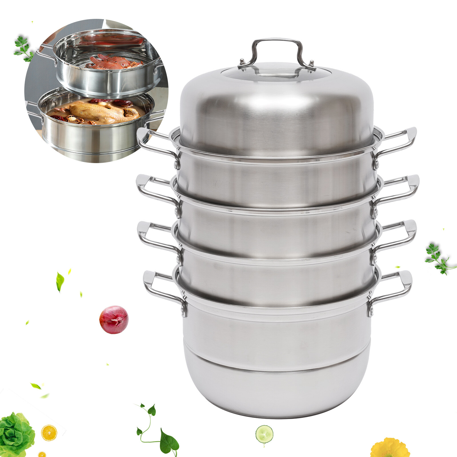 Stainless Steel 5 Tier Pot Steaming Food Steamer Cooking Cooker Cookware Large