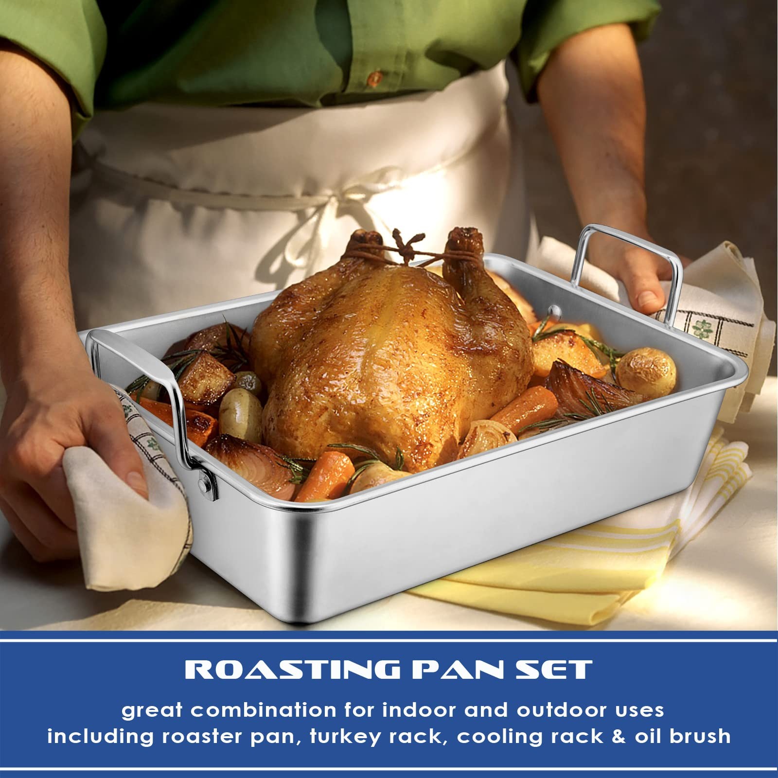 Stainless Steel Roasting Pan With Rack 13.5in Lasagna Roaster Pan Baking Rack Vs