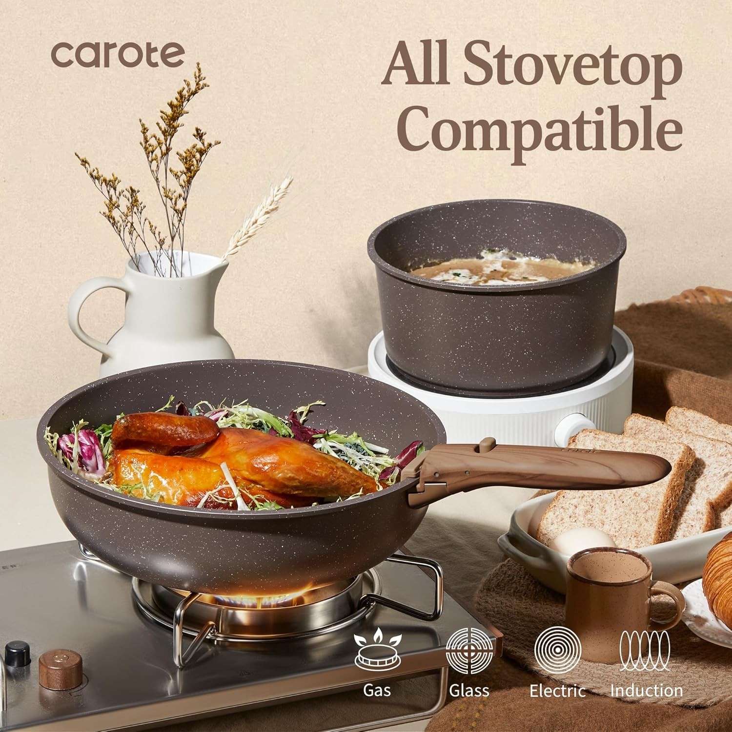 21PCS Pots and Pans Set Non Stick with Detachable Handle, Nonstick Cookware S…