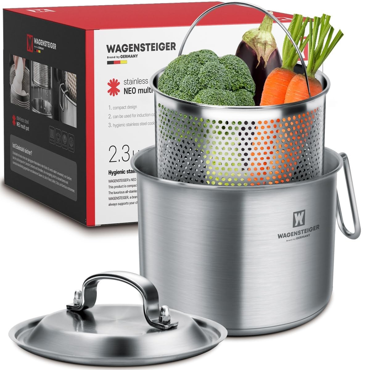 Stainless Steel Vegetable Egg Steamer Pot Saucepan Basket 2.3Liter/2.43Quart
