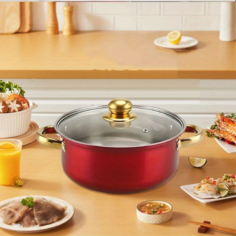 12 Piece Cookware Set Nonstick Pots and Pans Home Kitchen Cooking Non Stick, Red