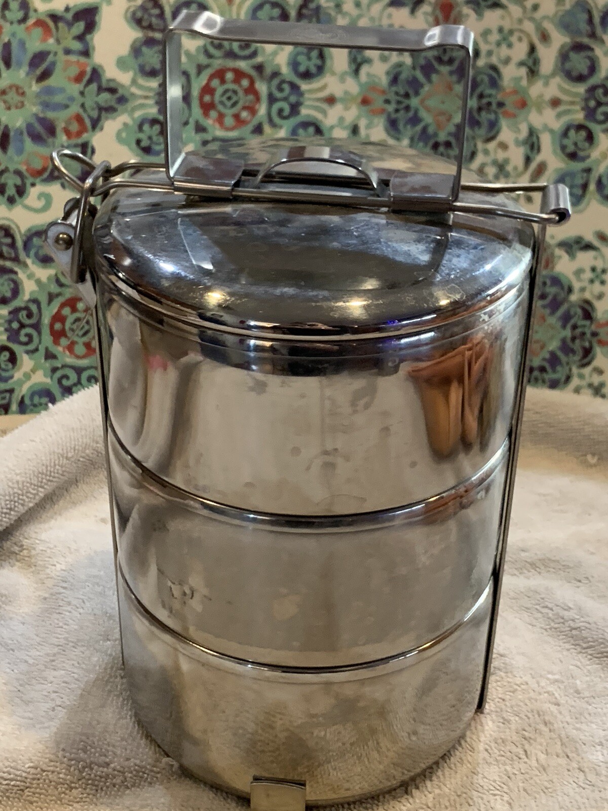 3 Tier Zebra Stainless Steel Food Carrier PAN SNAP LID COOKWARE CAMPING 3 pots
