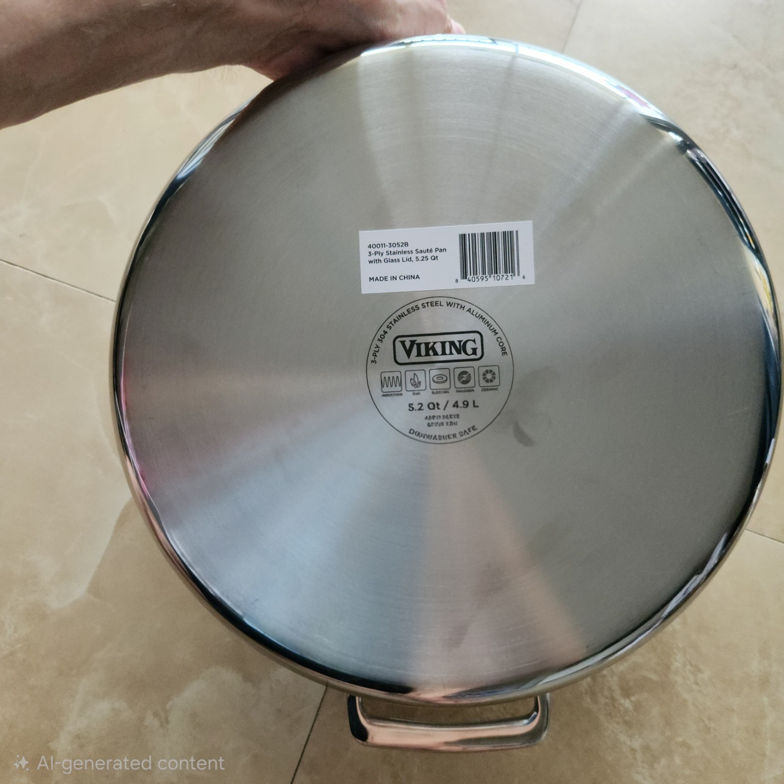 Viking 3-Ply 18/8 Stainless Steel Saute Pan Glass Lid- 5.25 Qt/4.9 L- NWT!