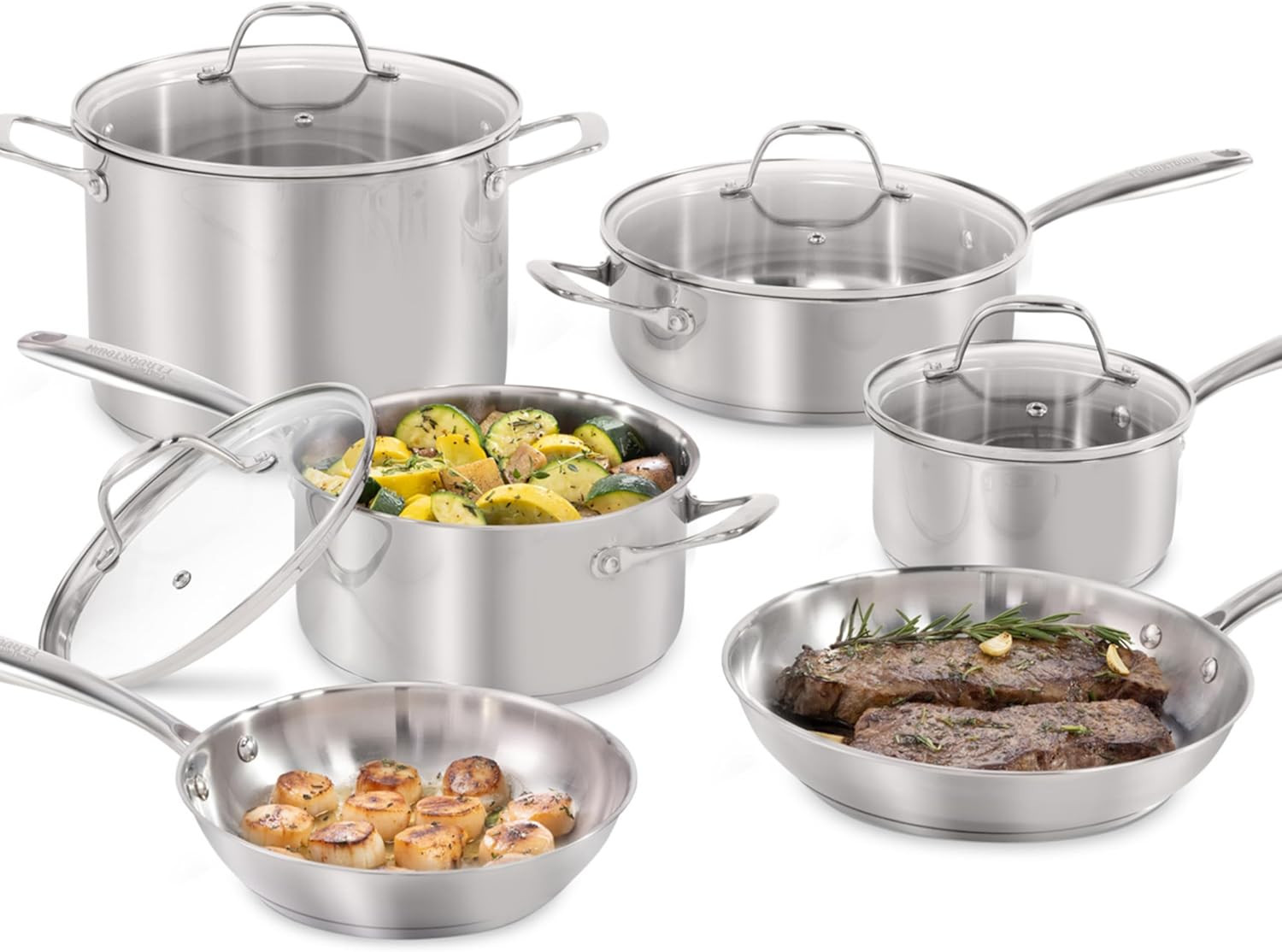 Premium 10-Piece Stainless Steel Cookware Set – Non-Toxic & Oven-Safe